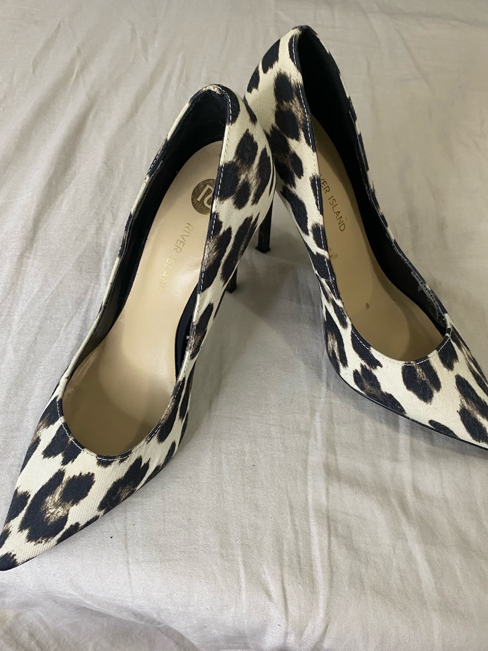 River Island Black & White Leopard Pointed Toe Stiletto Pumps